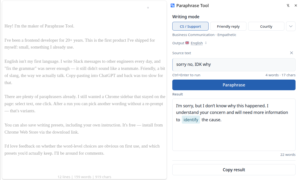 Turn rough replies into polished responses